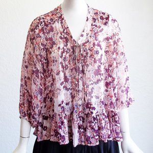 PATTISON J KINCAID Watercolor Semi Sheer Print Flounce Hem Peasant Blouse XS